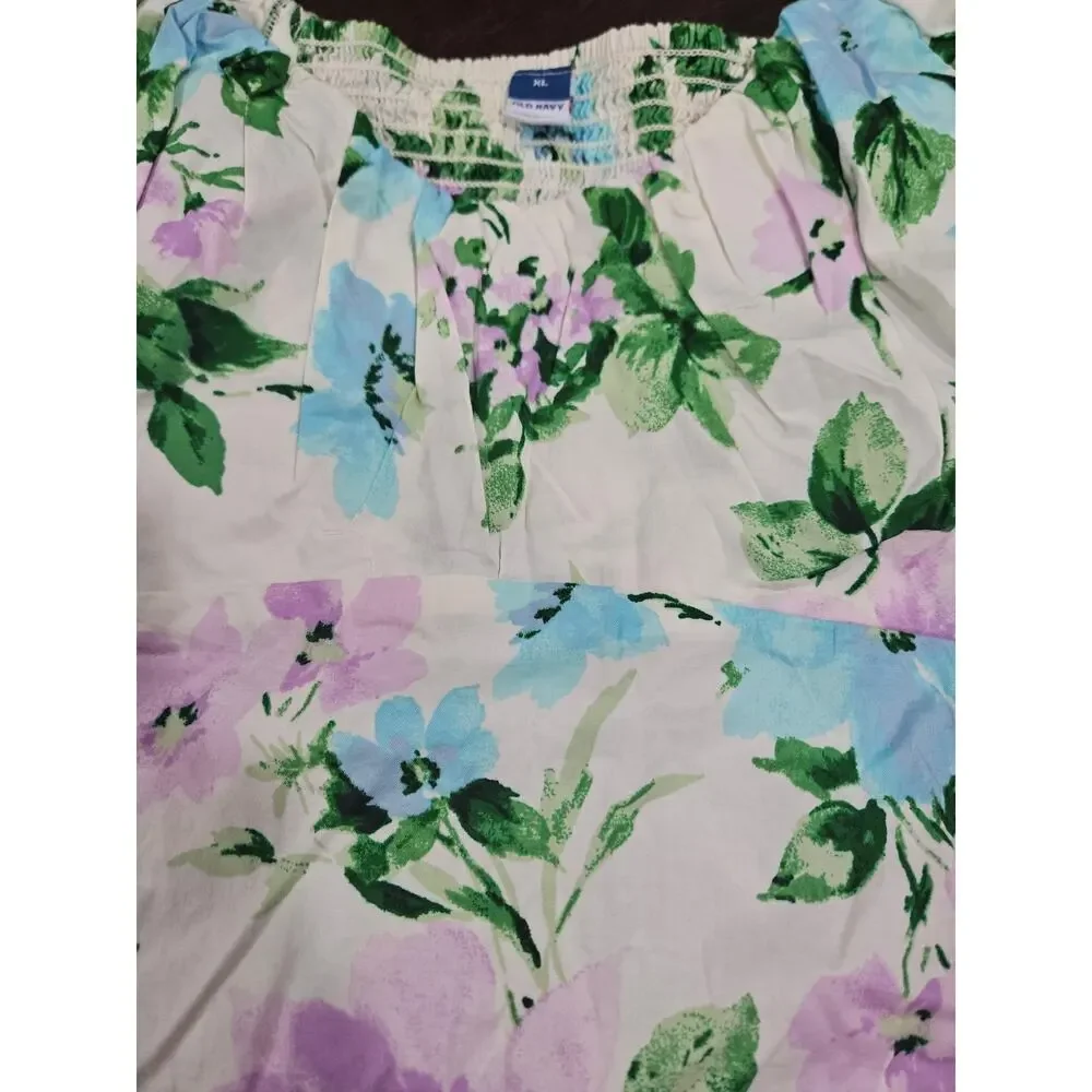 Old Navy Floral Babydoll Top XL Puff Sleeve Smocked Square Neck Cottagecore NWT